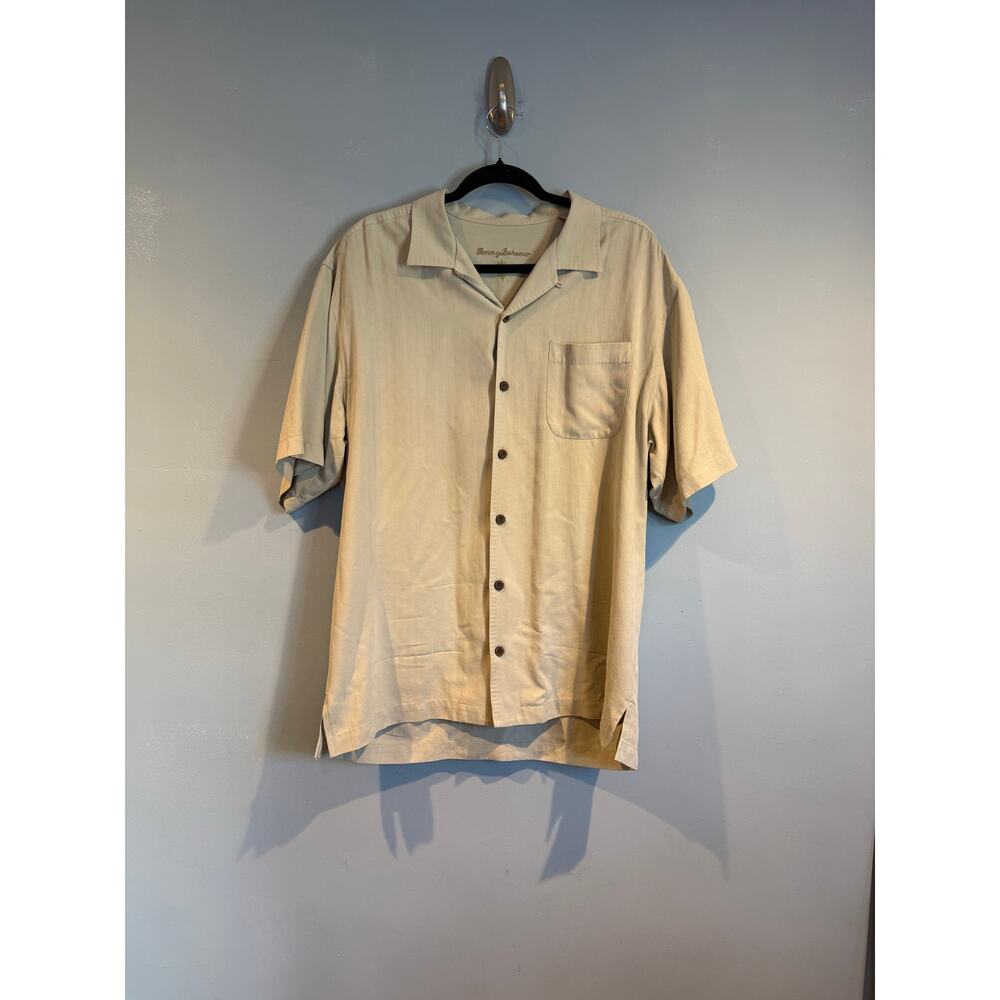 Tommy Bahama 100% Silk Camp Shirt | Beige | Men’s Large